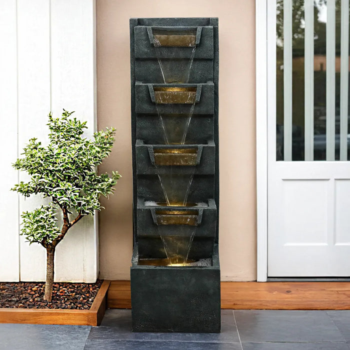 Resin Geometric Tall Outdoor Wall Fountain 79 Inch