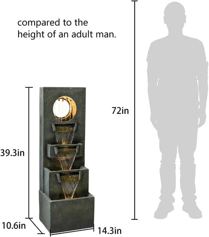 Height and scale comparison of the 39.3 inch tall modern square fountain