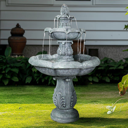 Large sturdy classic garden fountain creating a peaceful retreat in a beautiful outdoor landscape.