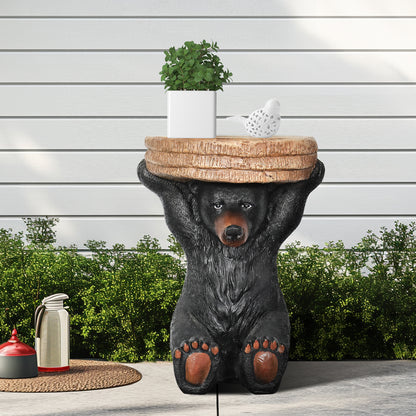 Lifelike American black bear side table greeting guests at an entryway