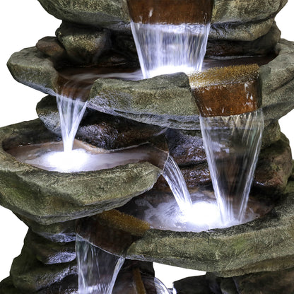 Macro shot highlighting the 7-tier waterfall flow and weatherproof rock texture.