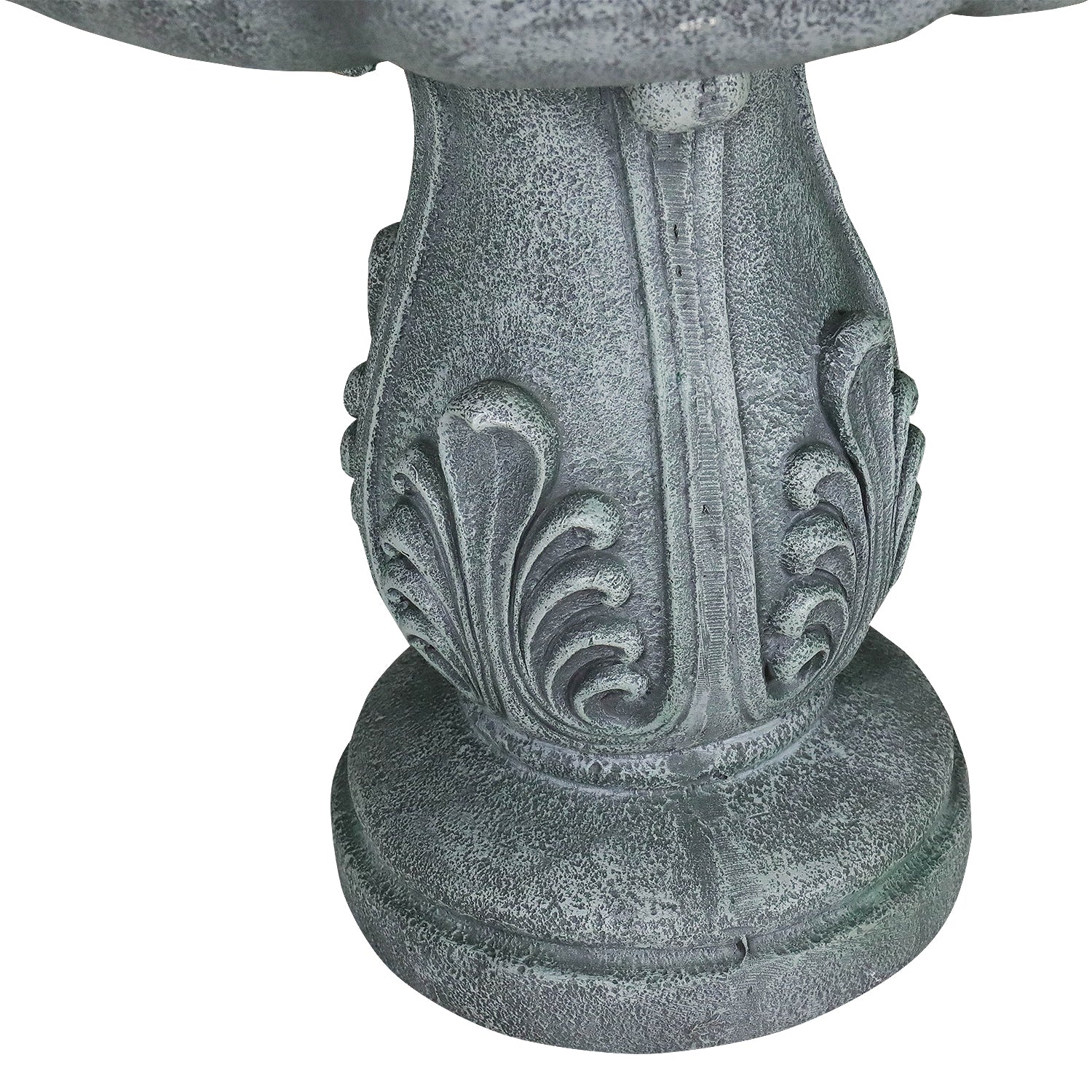 Macro shot of the sturdy 50.5kg ornate pedestal base providing stability for the outdoor fountain.