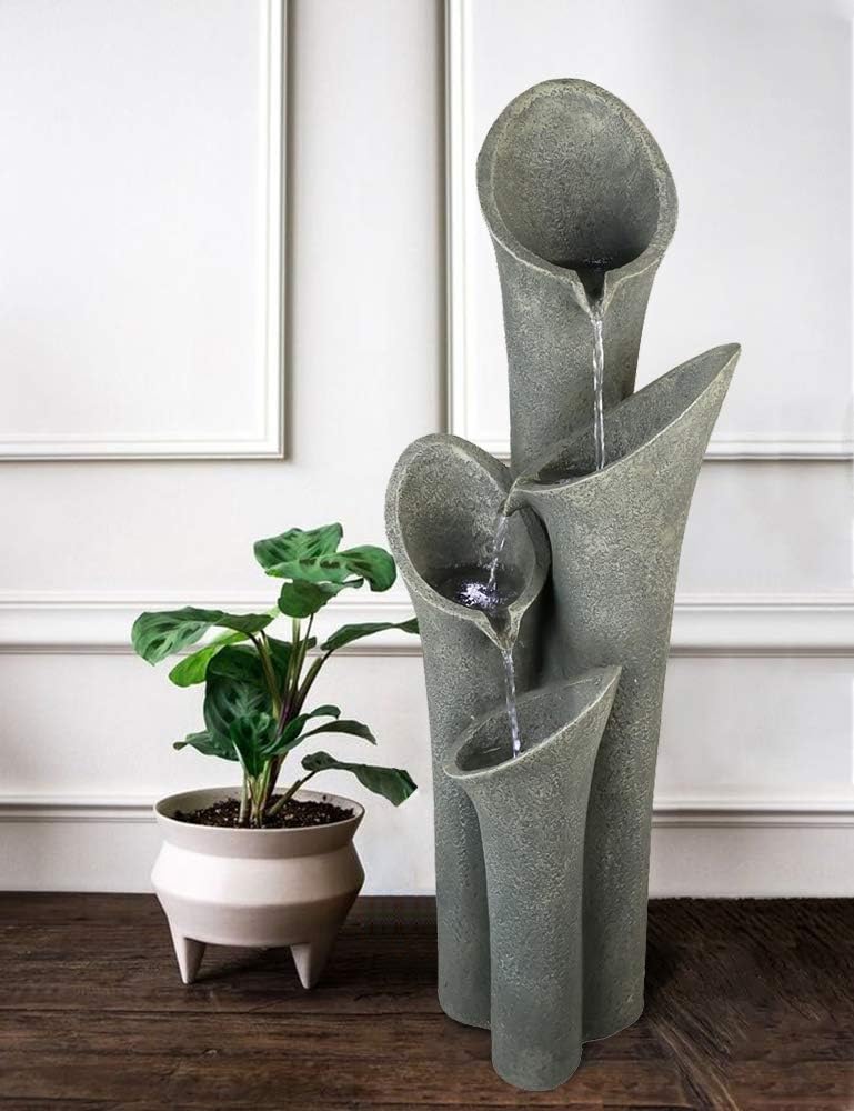 Concrete Trumpet Flower Outdoor Fountain 33 Inch in garden setting