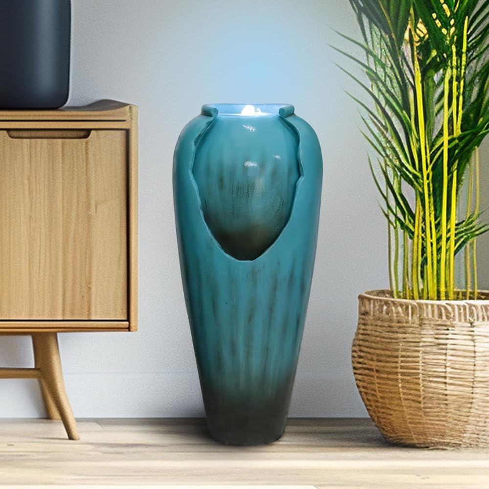 Resin Glazed Cutout Urn Outdoor Water Fountain 30 Inch on patio
