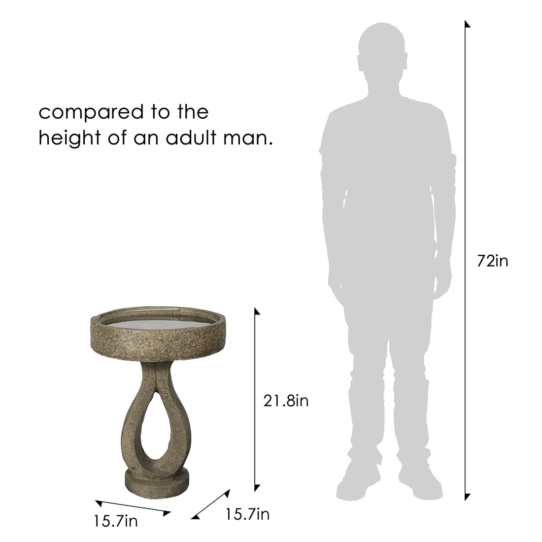 Concrete Contemporary Bird Bath Open Loop 22 Inch dimensions and size