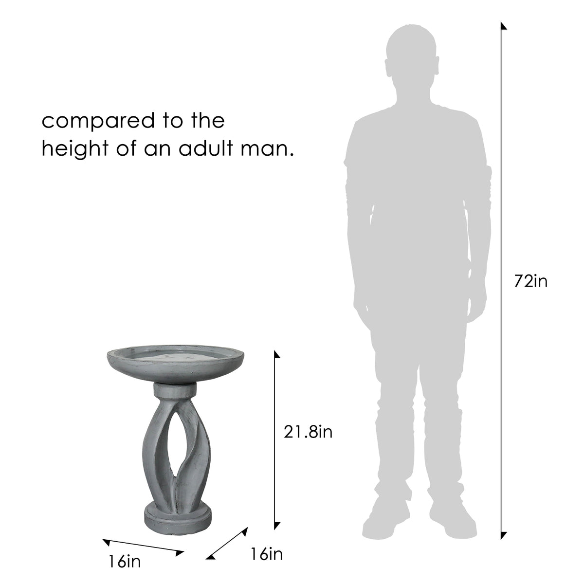 Concrete Bird Bath Contemporary Twin Cutout 22 Inch dimensions and size