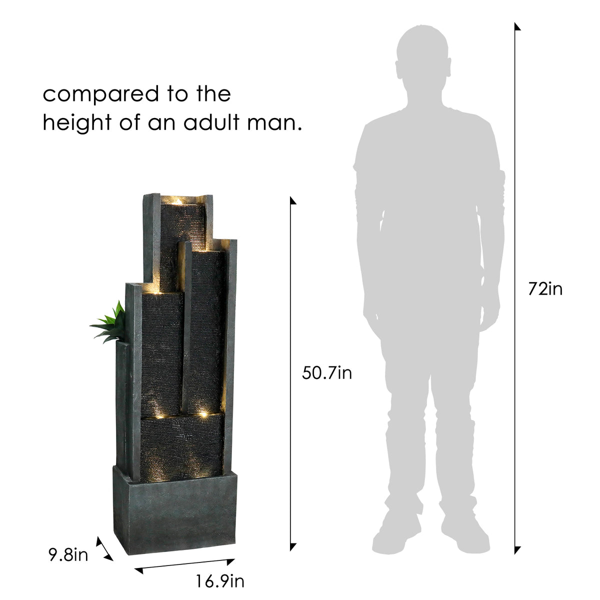 Resin Ribbed Slate Outdoor Water Fountain Quiet 50 in dimensions and size