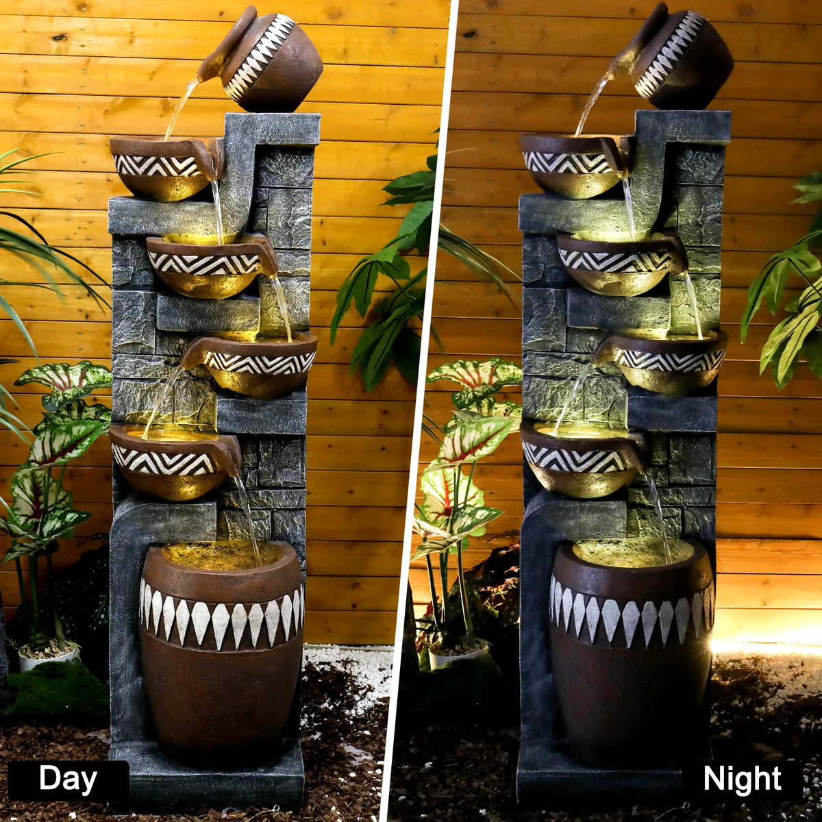 Resin Bohemian 6 Tier Tall Outdoor Water Fountain with LED product view