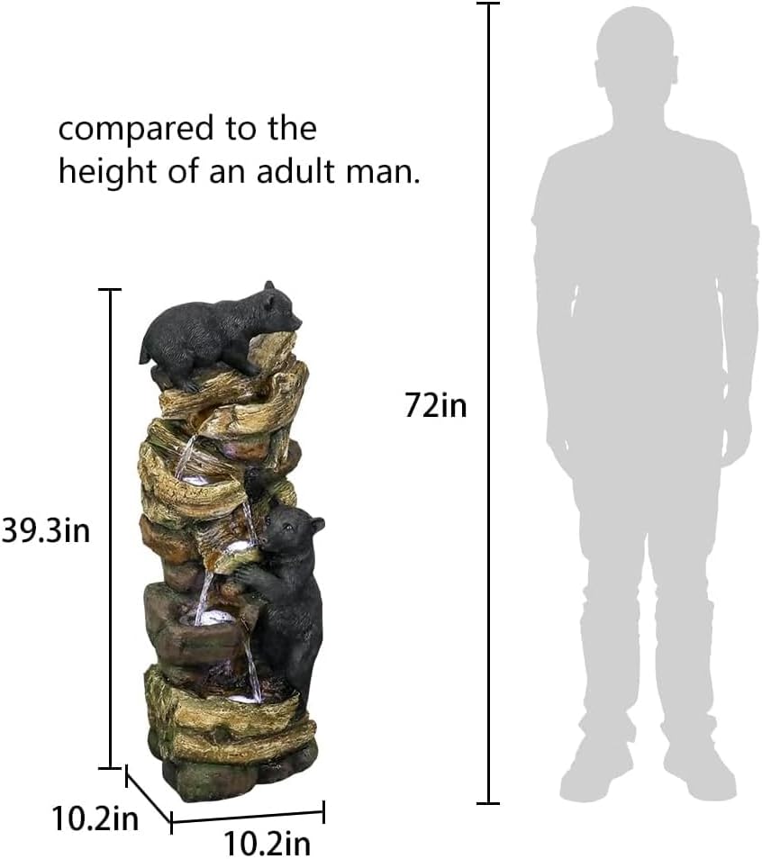 Size Comparison of 39.3 Inch Bear Fountain Relative to Adult Height