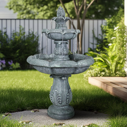 Sturdy 50.5kg heavy-duty water fountain enhancing the ambiance of a lush green manicured lawn.