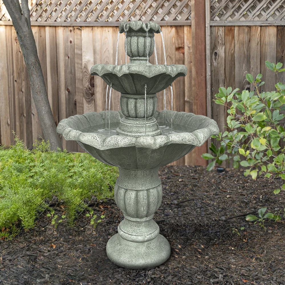 Concrete Lotus Fountain Tiered Outdoor in garden setting