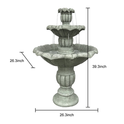 Technical drawing with precise dimensions for the 39.3"H concrete bird bath fountain