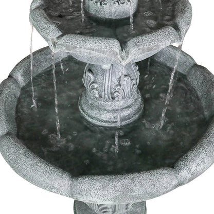 Top-down view of water cascading elegantly into the wide basin of the heavy-duty water fountain.