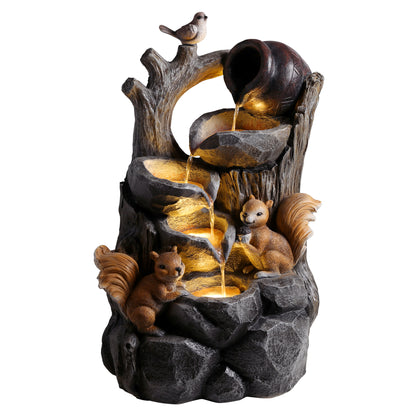 Resin Squirrel Tree Stump Outdoor Fountain 30 Inch