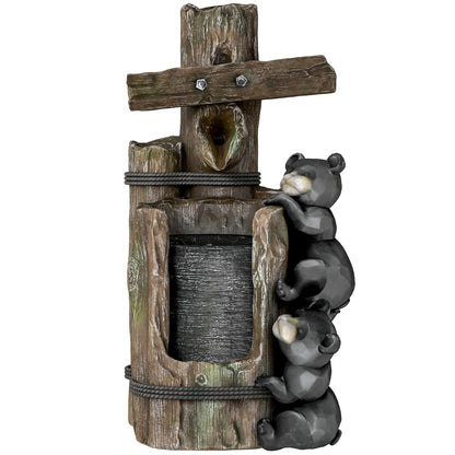 Resin Bear Fountain Two Cubs on Timber Post dimensions and size