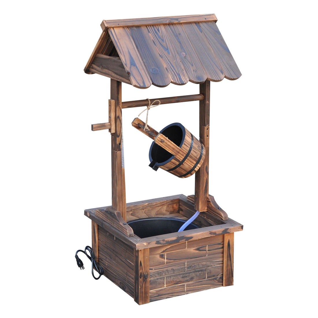 Carbonized Wood Wishing Well Outdoor Fountain 44 Inch