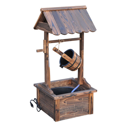 Carbonized Wood Wishing Well Outdoor Fountain 44 Inch