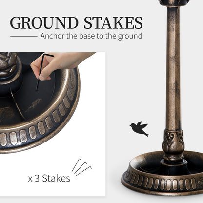 3-in-1 bird bath base anchored to the ground with three included stakes