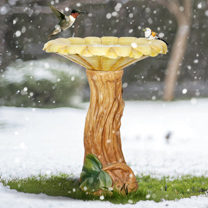 Birds Perched on Sunflower Bird Bath made of Fiber Concrete
