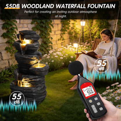 55 decibel sound level demonstration of blackstone ledge cascade fountain at night
