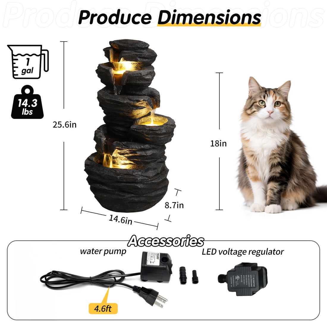Resin Stacked Rock Fountain Outdoor with LED Lights dimensions and size