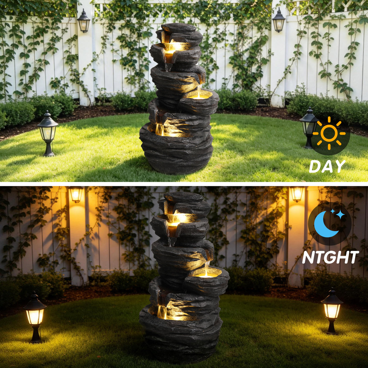 Resin Stacked Rock Fountain Outdoor on patio