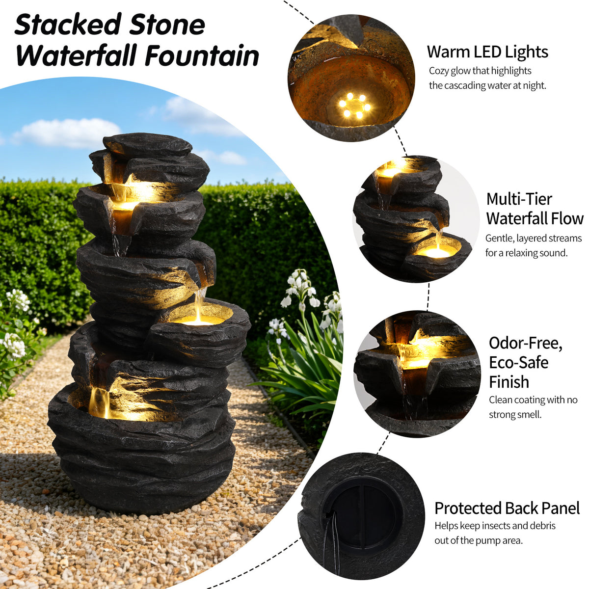 Resin Stacked Rock Fountain Outdoor with LED Lights product view