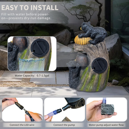 Resin Black Bear Outdoor Water Fountain material texture detail