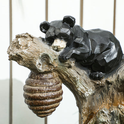 Resin Bear and Beehive 3 Tier Outdoor Fountain 22 Inch close up of water flow