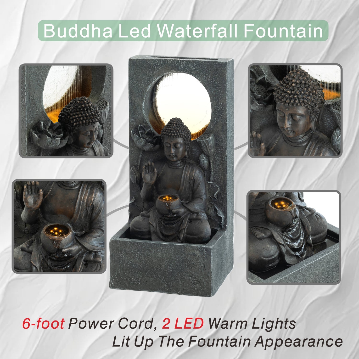 Resin Buddha Wall Panel Outdoor Fountain 28 Inch full view