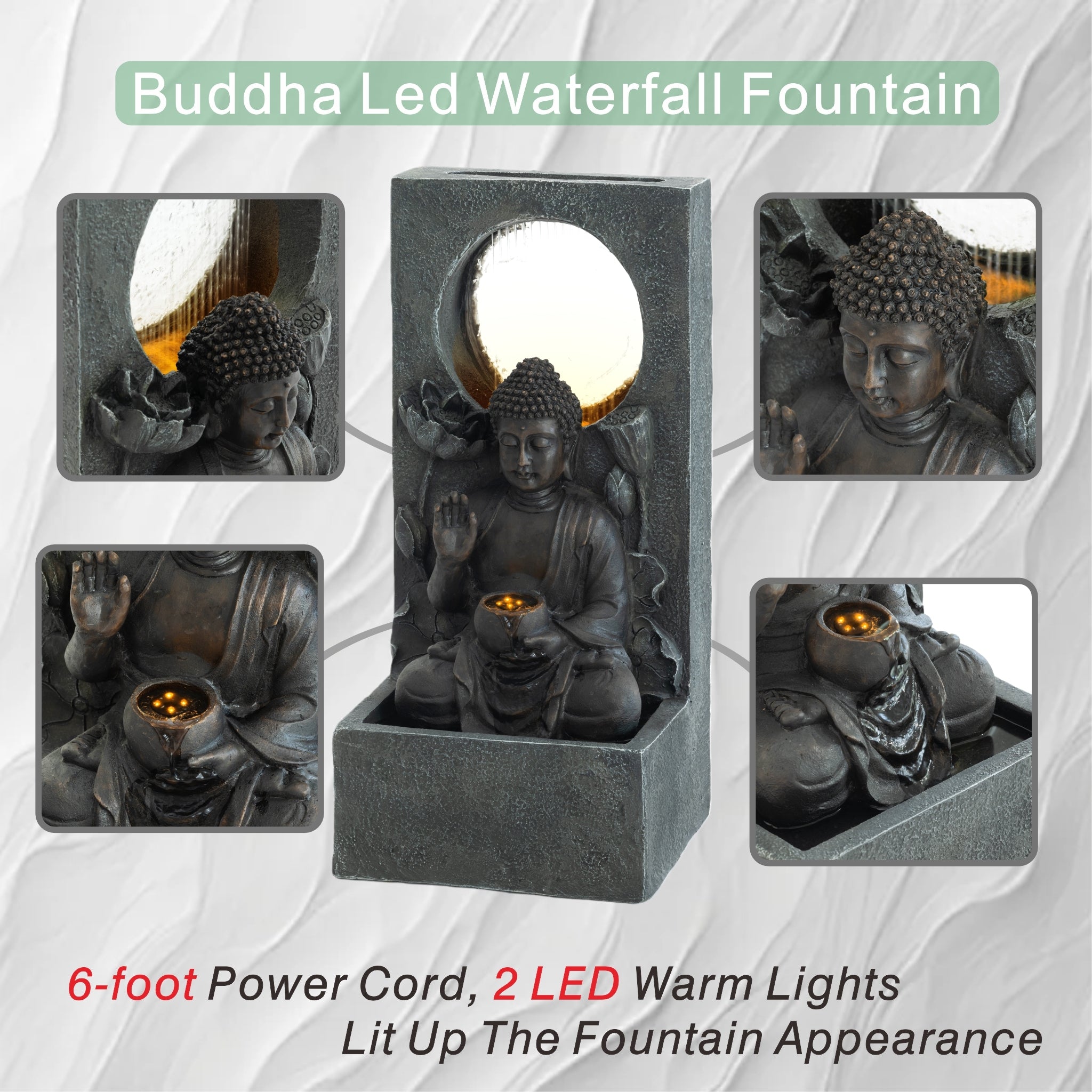 Resin Buddha Wall Panel Outdoor Fountain 28 Inch full view