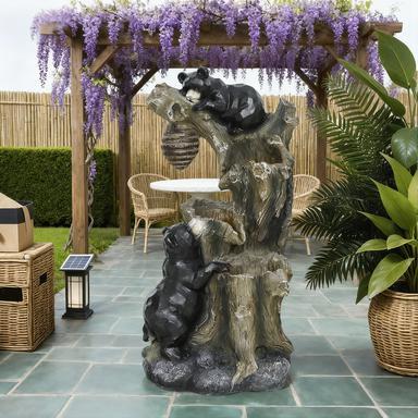 Resin Bear and Beehive 3 Tier Outdoor Fountain 22 Inch