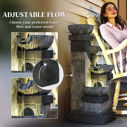 adjustable water flow feature of charcoal bowl tower fountain