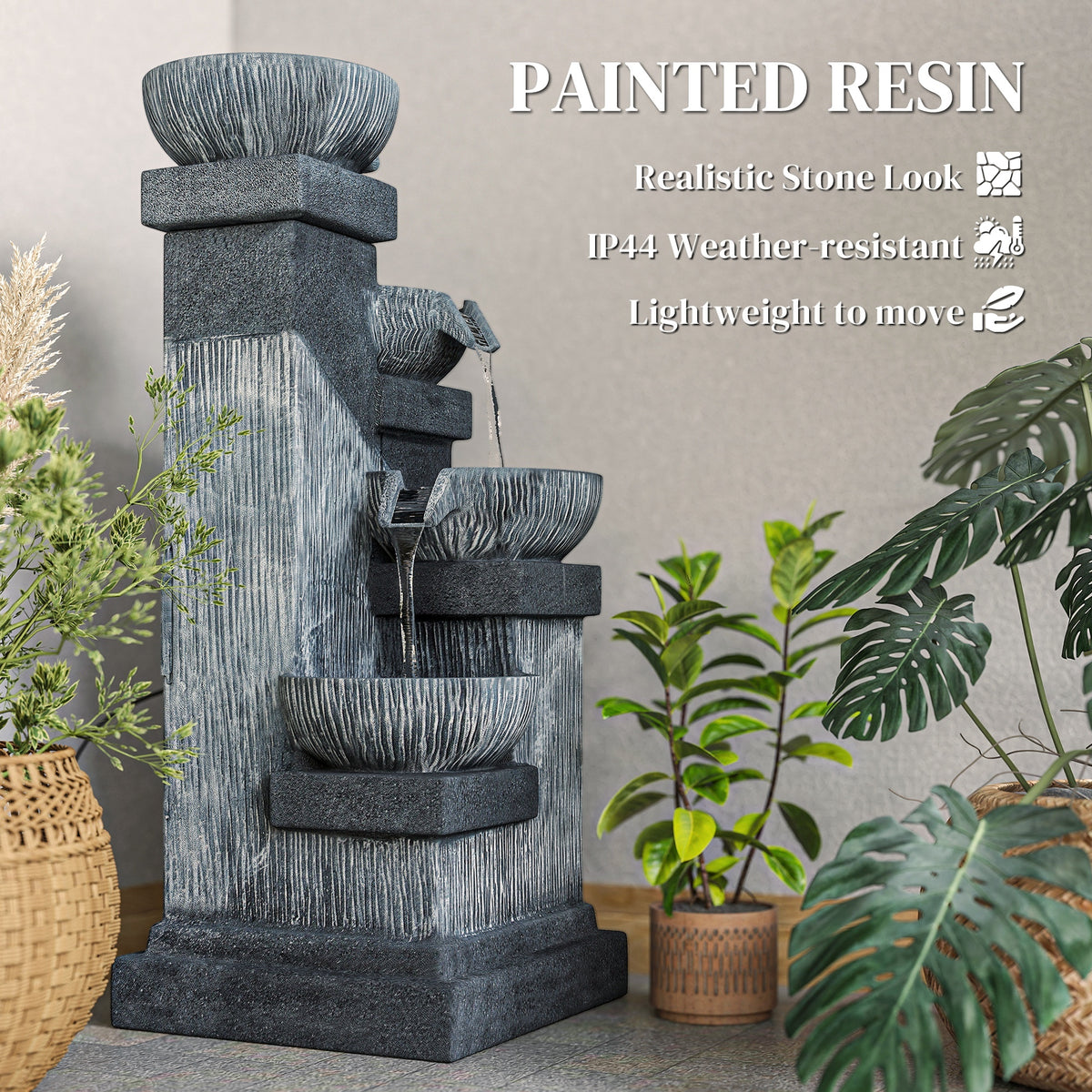 Resin Tiered Outdoor Fountain 4 Bowl Two Tone product view