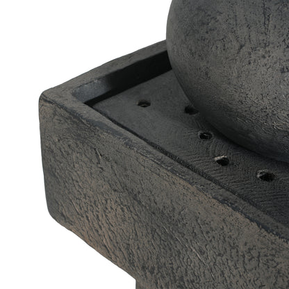 closeup of top bowl interior of concrete orb column fountain