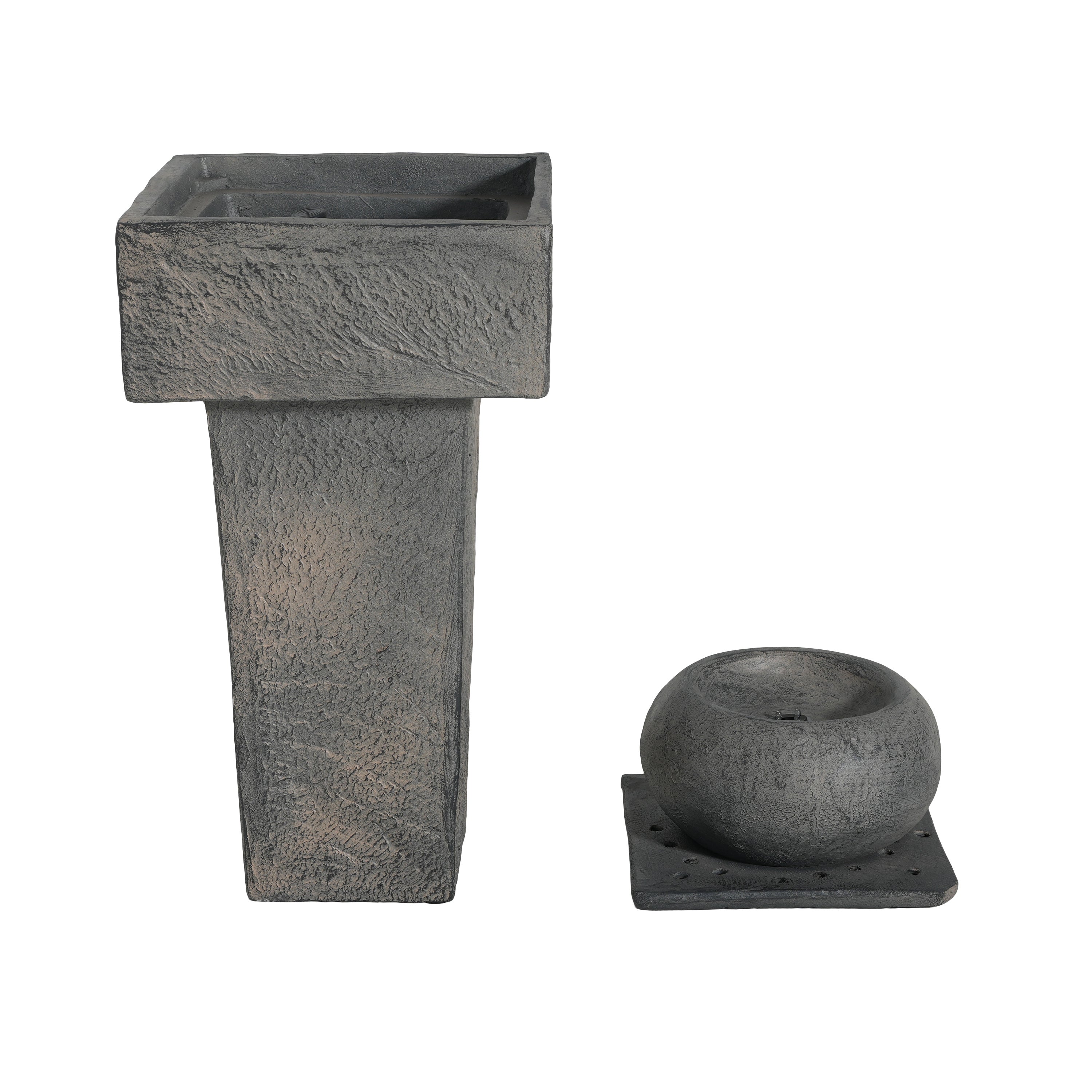 concrete orb column fountain components with sphere and column separated