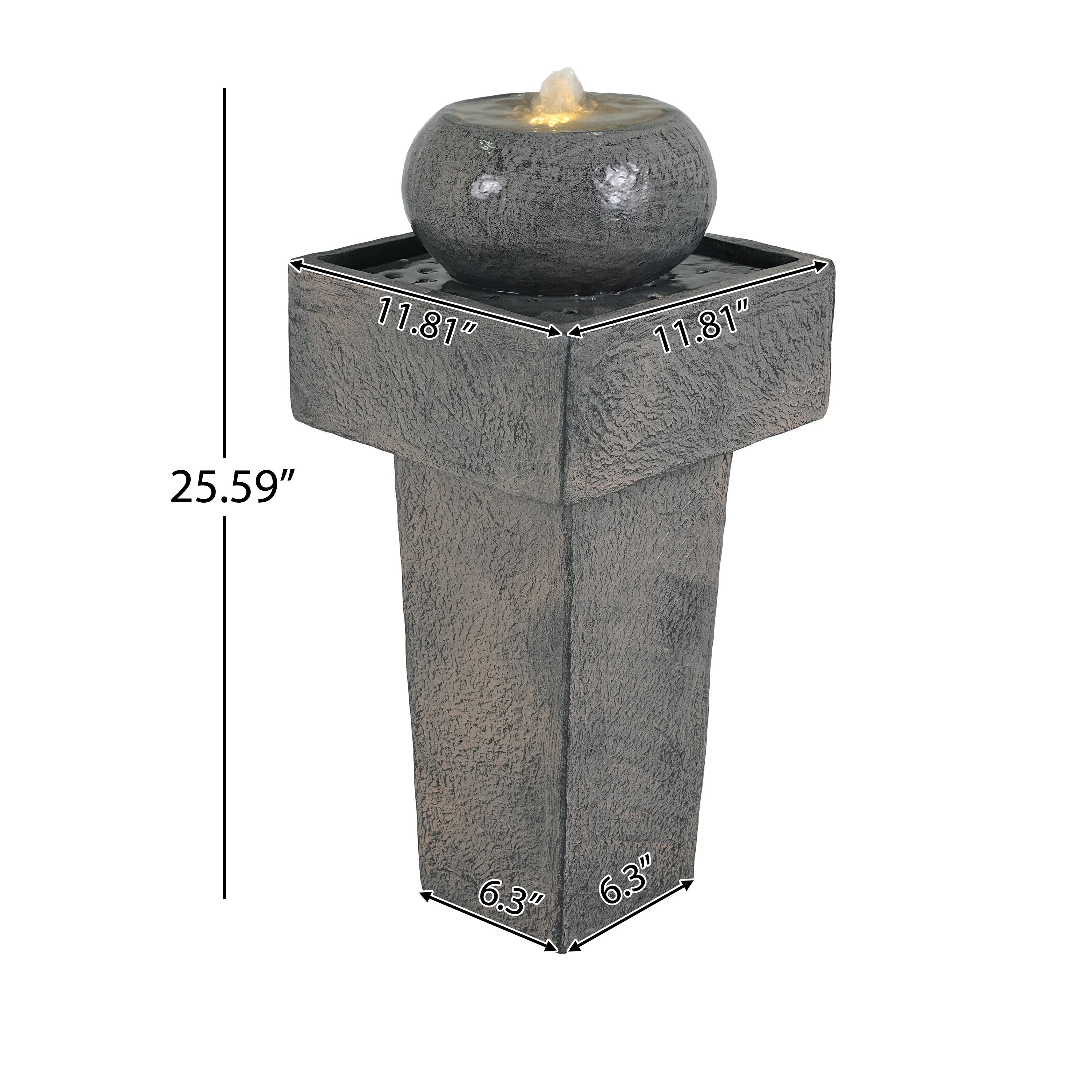 concrete orb column fountain full view with sphere top and square column