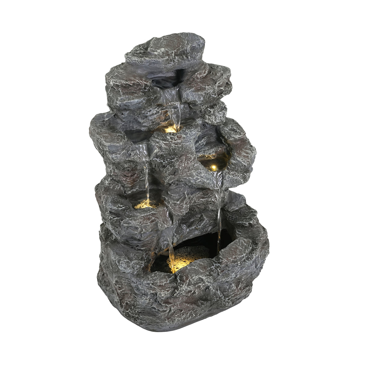 Concrete Rock Waterfall Fountain Outdoor with LED 5 Tier product view