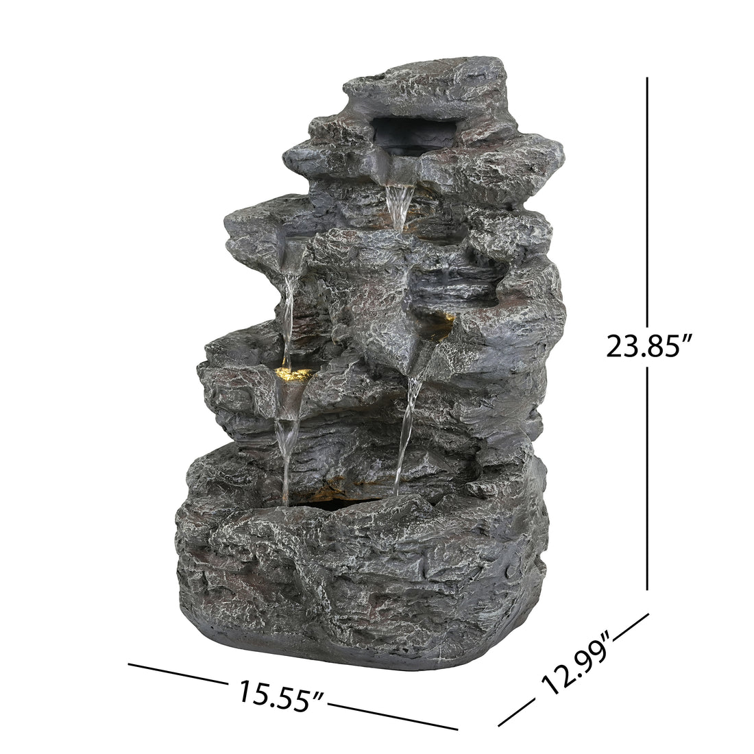 Concrete Rock Waterfall Fountain Outdoor with LED 5 Tier dimensions and size