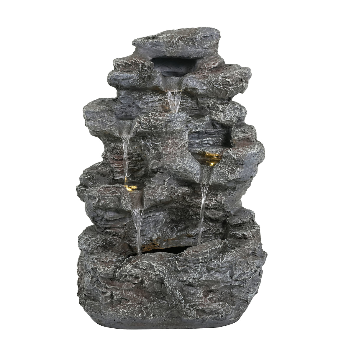Concrete Rock Waterfall Fountain Outdoor LED lit at night