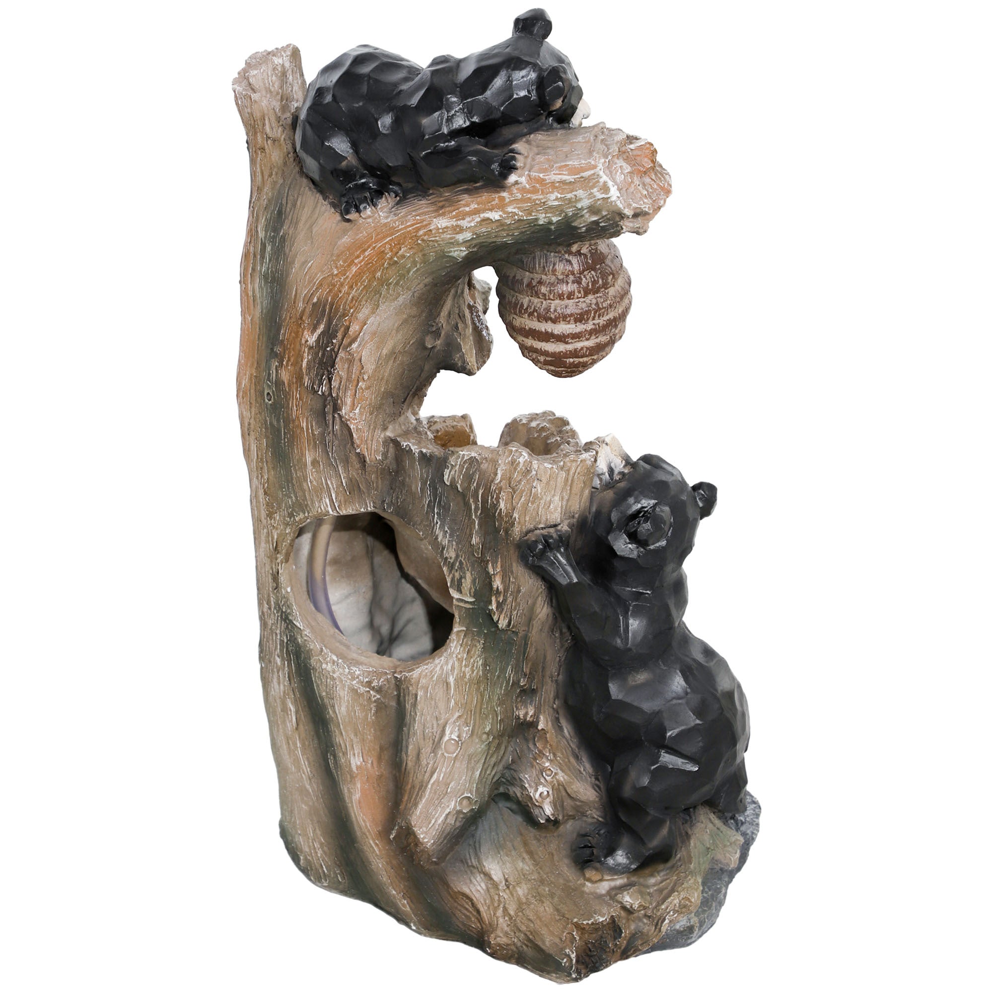 Resin Bear and Beehive 3 Tier Outdoor Fountain 22 Inch full view