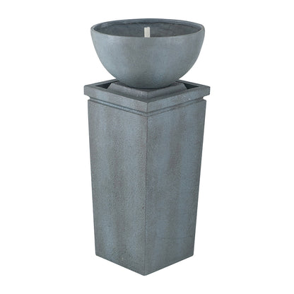 Resin Zen Bowl Pedestal Outdoor Fountain 35 Inch in garden setting