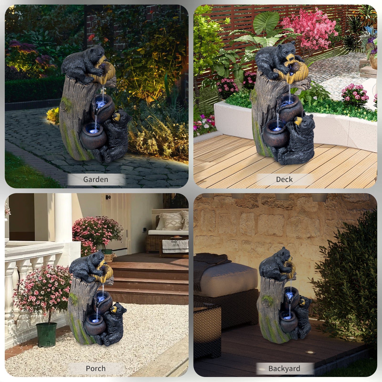 Resin Black Bear Outdoor Water Fountain