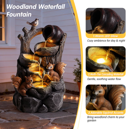 Resin Squirrel Tree Stump Outdoor Fountain 30 Inch material texture detail