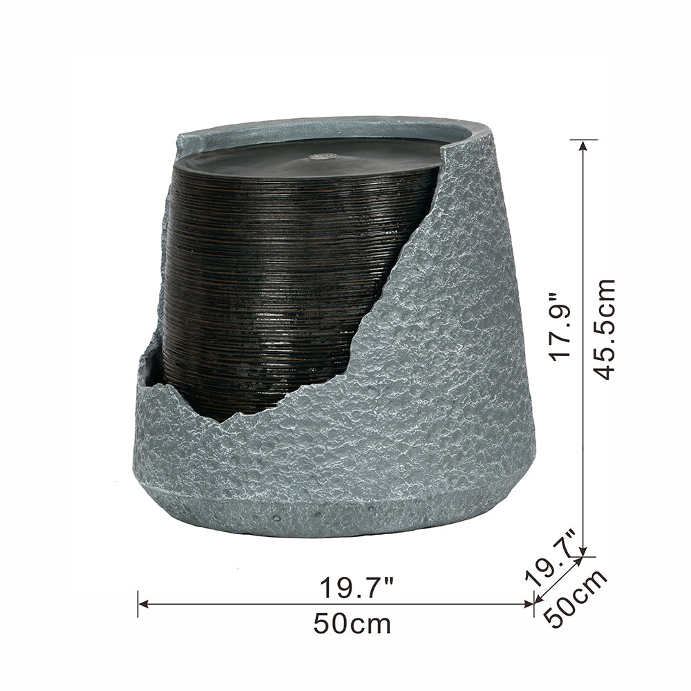 Resin Cut Away Urn Outdoor Water Fountain 18 Inch LED lit at night