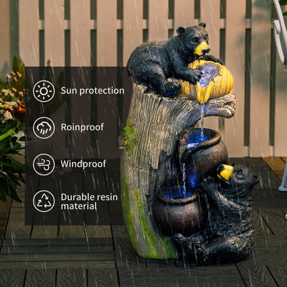 Resin Black Bear Outdoor Water Fountain full view