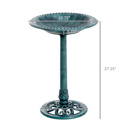 fleur-de-lis bird bath dimensions diagram 27.25 inch height with 19.75 inch basin