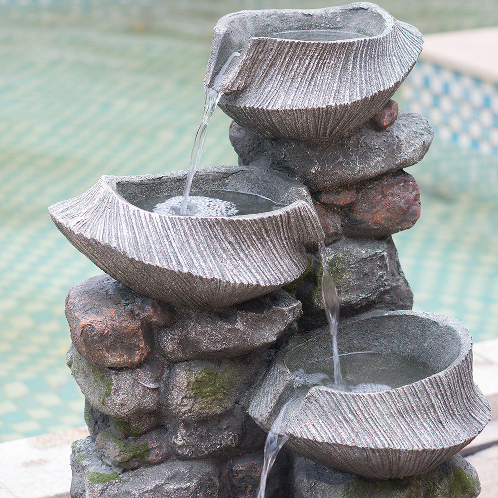 closeup of radiating fluted texture on the fountain basins
