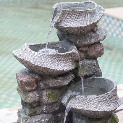 closeup of radiating fluted texture on the fountain basins
