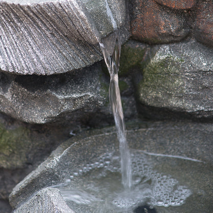 closeup of water cascading between fluted basins